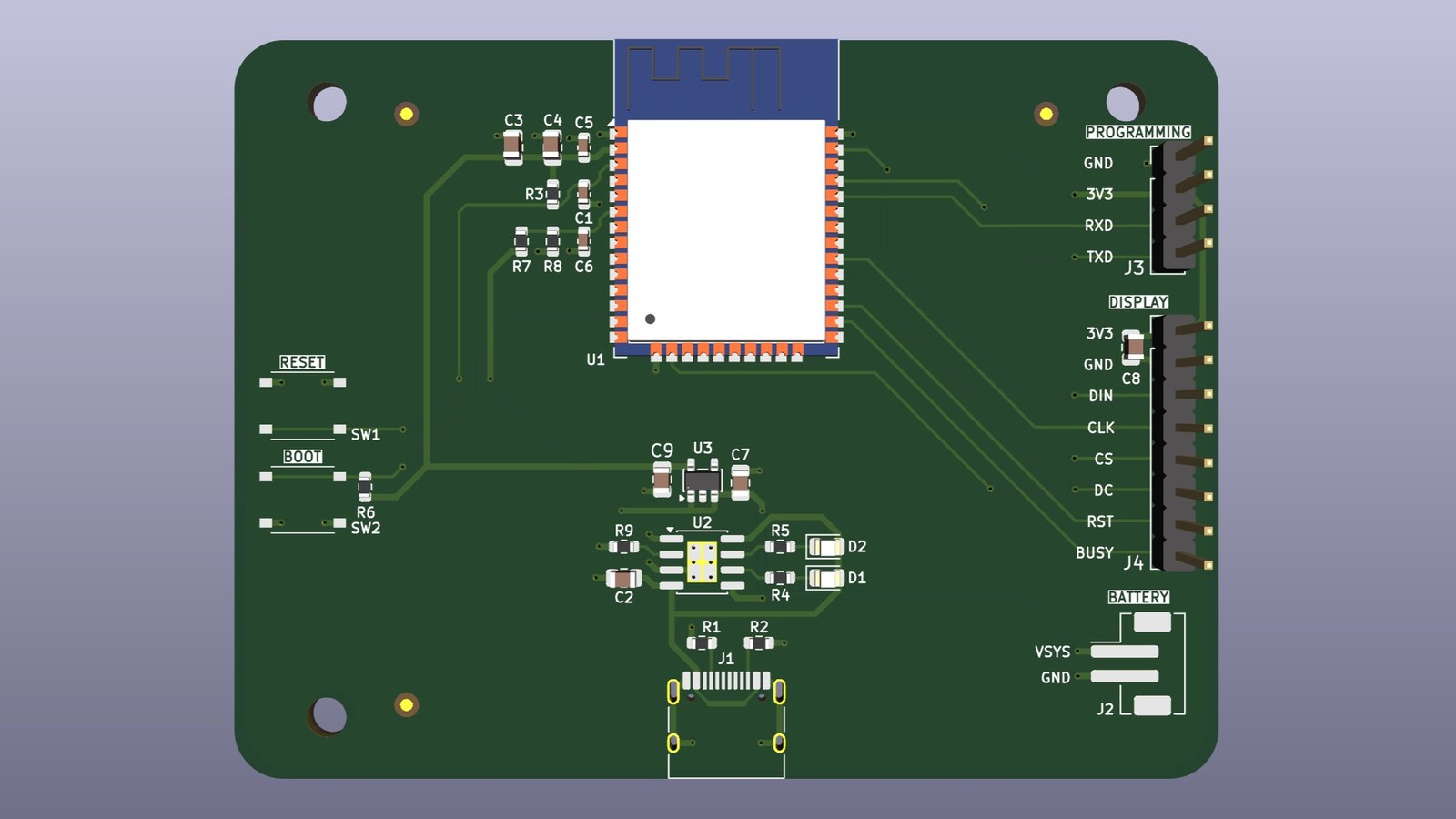 3D render of the Rev B.2 weather station board